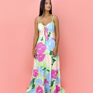 Vestido Camila - Floral Fundo Verde Lima