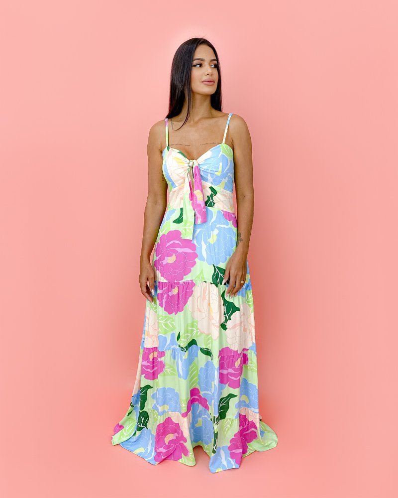 Vestido Camila - Floral Fundo Verde Lima