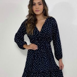 Vestido Lavínia - Poá Fundo Preto