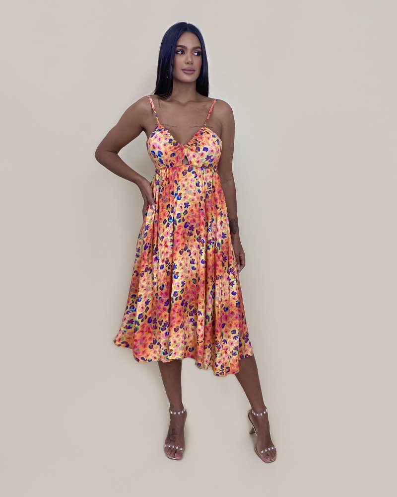 Vestido Ashley - Floral Animal Print Amarelo
