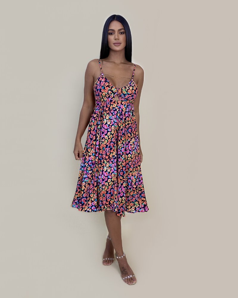 Vestido Ashley - Floral Animal Print Preto