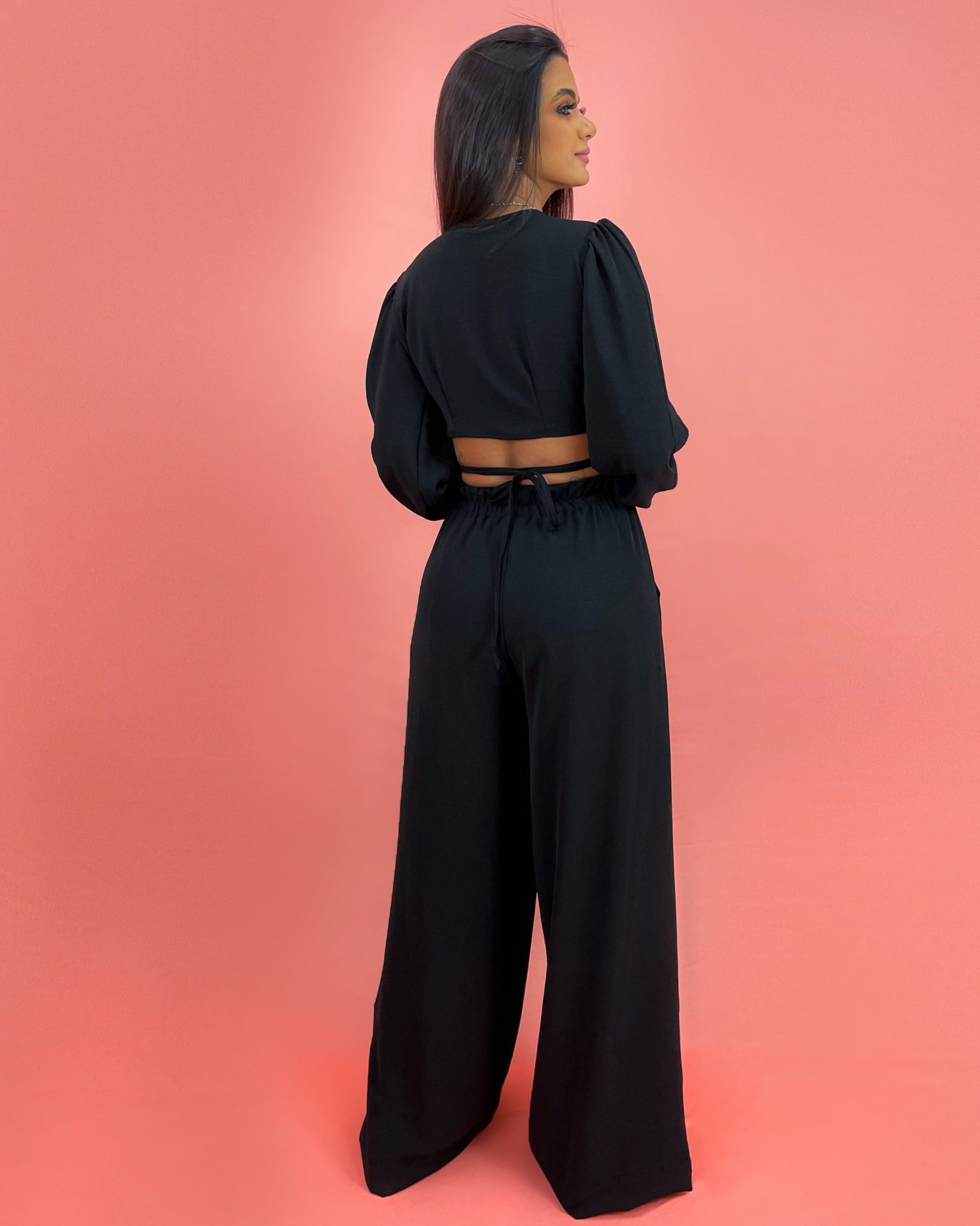 Calça Pantalona em Duna - Preto - Imagem 2