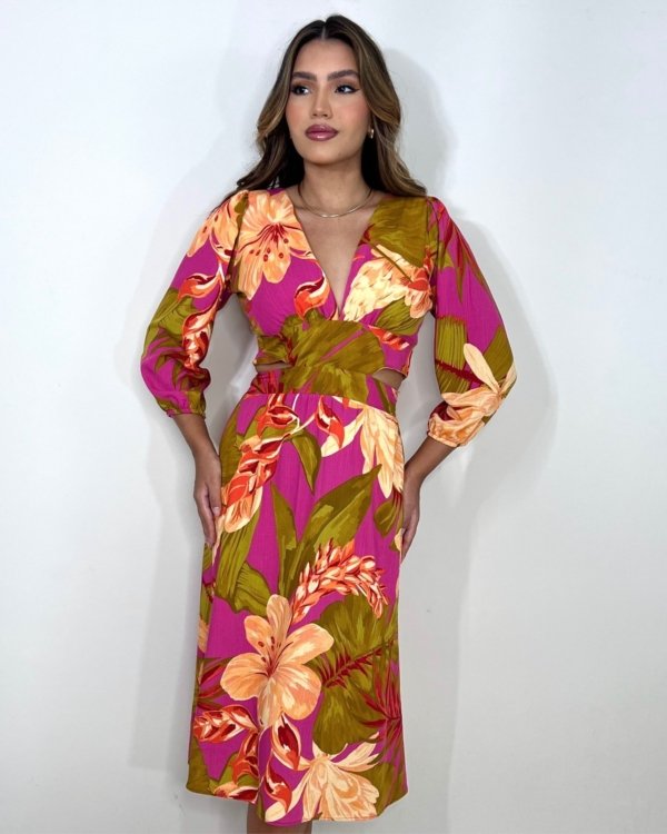 Vestido Mirela - Floral Fundo Pink