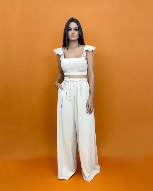Calça Pantalona - Nude