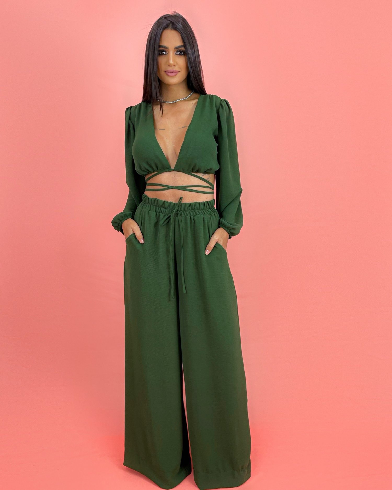 Conjunto Pantalona Simone - Verde Militar - Image 1