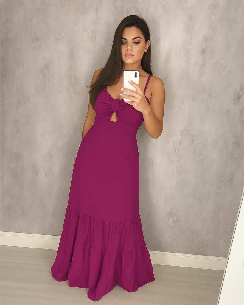 Vestido Jéssica Longo - Fúcsia