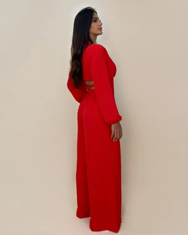 Calça Pantalona em Duna - Vermelho