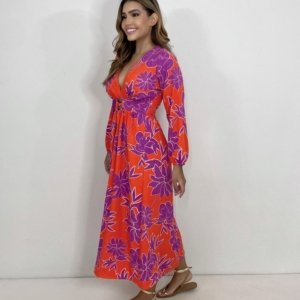 Vestido Clara - Floral Fundo Laranja - Image 2