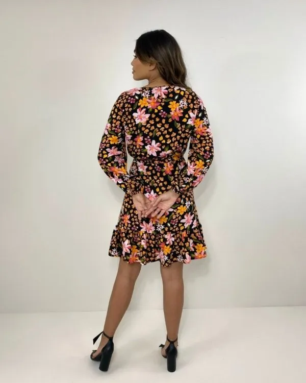 Vestido Lavínia - Primavera Fundo Preto