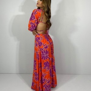 Vestido Giza - Floral Fundo Laranja - Image 3