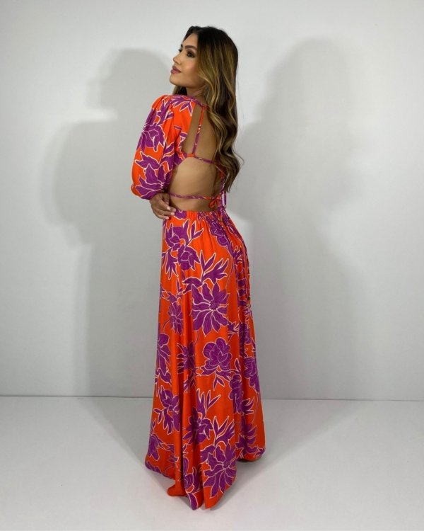 Vestido Giza - Floral Fundo Laranja