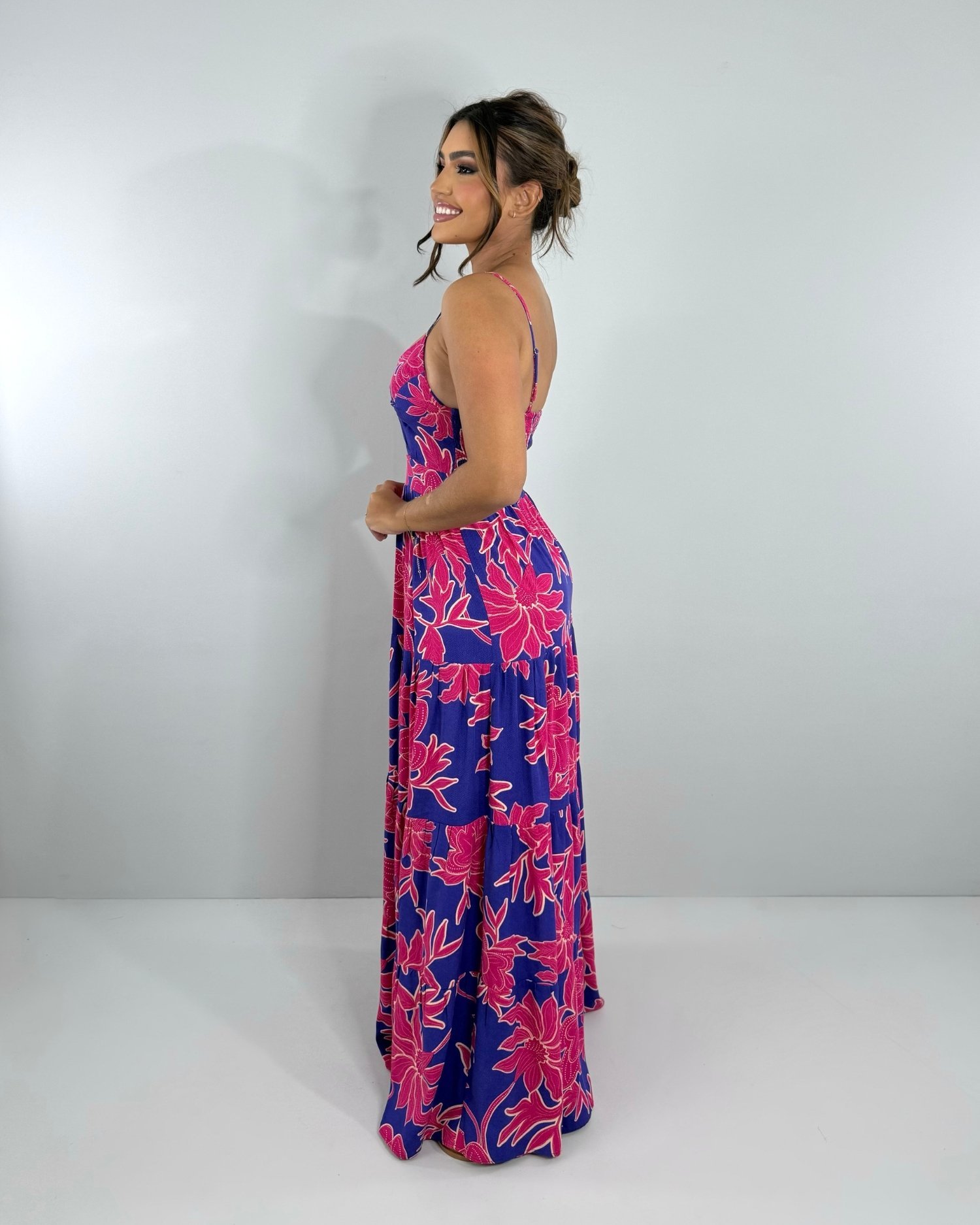 Vestido Cátia - Floral Fundo Azul - Image 3