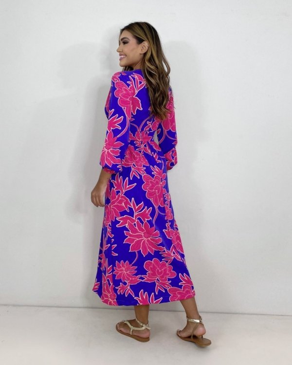 Vestido Clara - Floral Fundo Azul