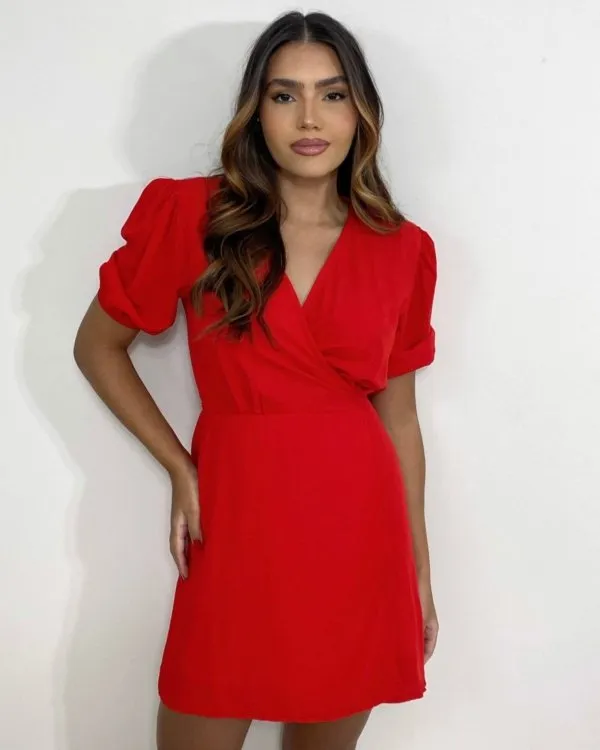 Vestido Érica Manga Princesa - Vermelho