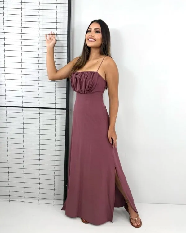 Vestido Drica Longo - Marrom