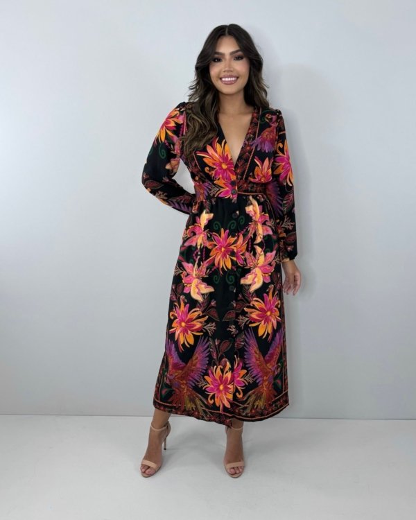 Vestido Clara - Floral Fundo Preto