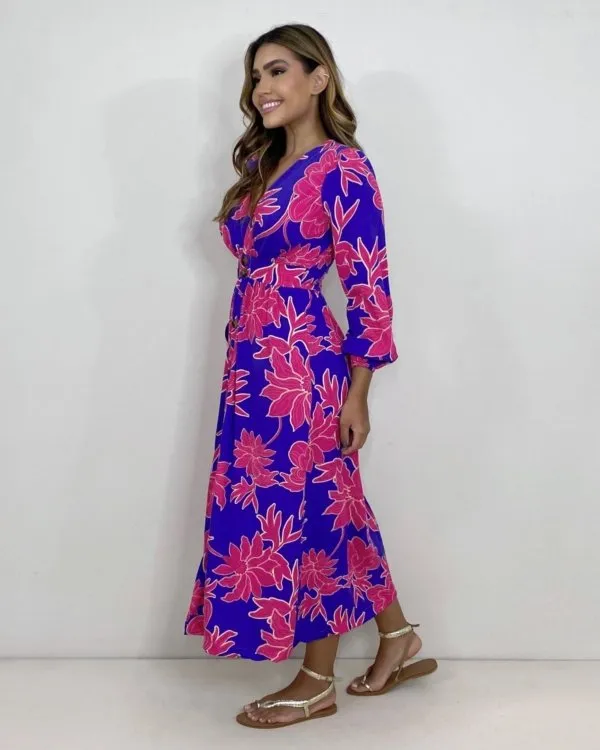 Vestido Clara - Floral Fundo Azul