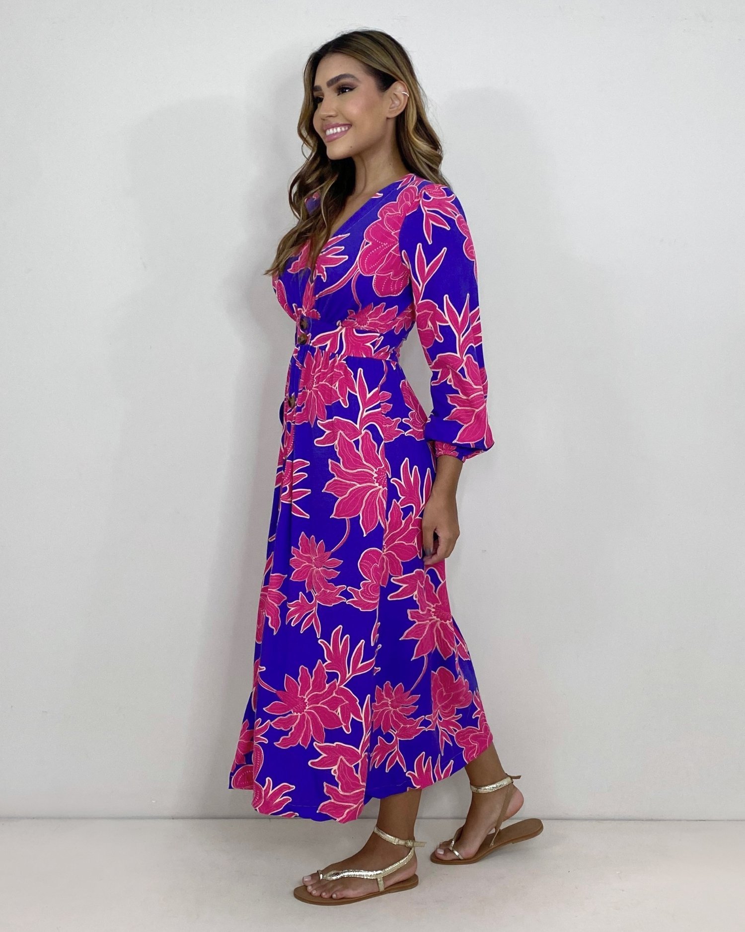 Vestido Clara - Floral Fundo Azul - Image 3