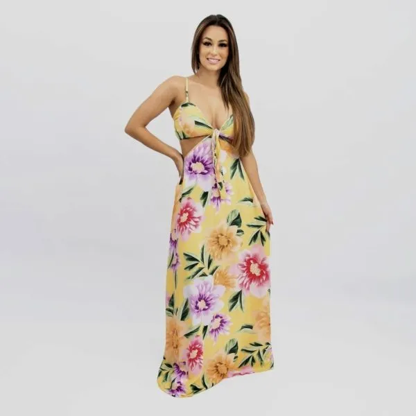 Vestido Natália - Floral Exclusivo Amarelo