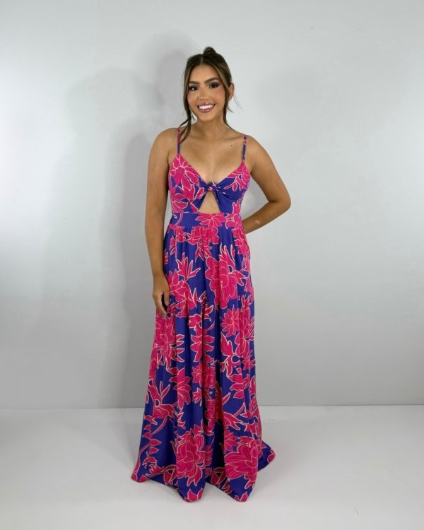 Vestido Cátia - Floral Fundo Azul