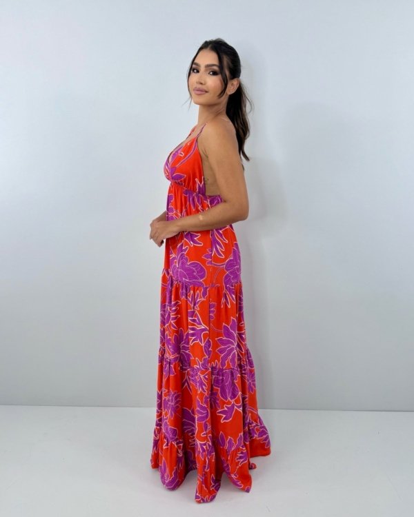 Vestido Sophia - Floral Fundo Laranja