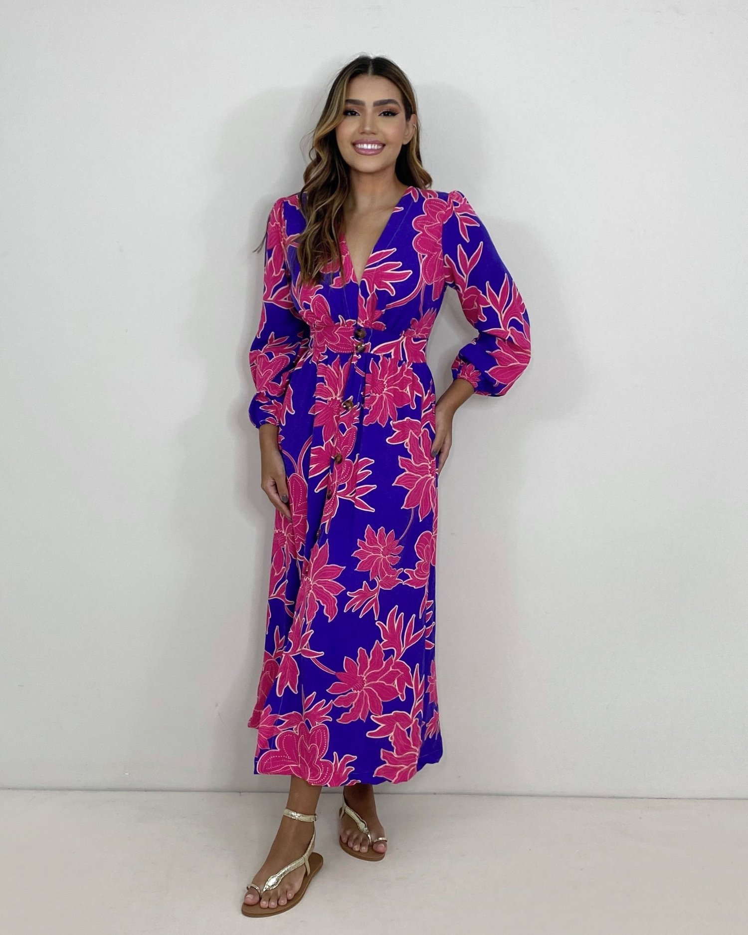 Vestido Clara - Floral Fundo Azul - Image 1