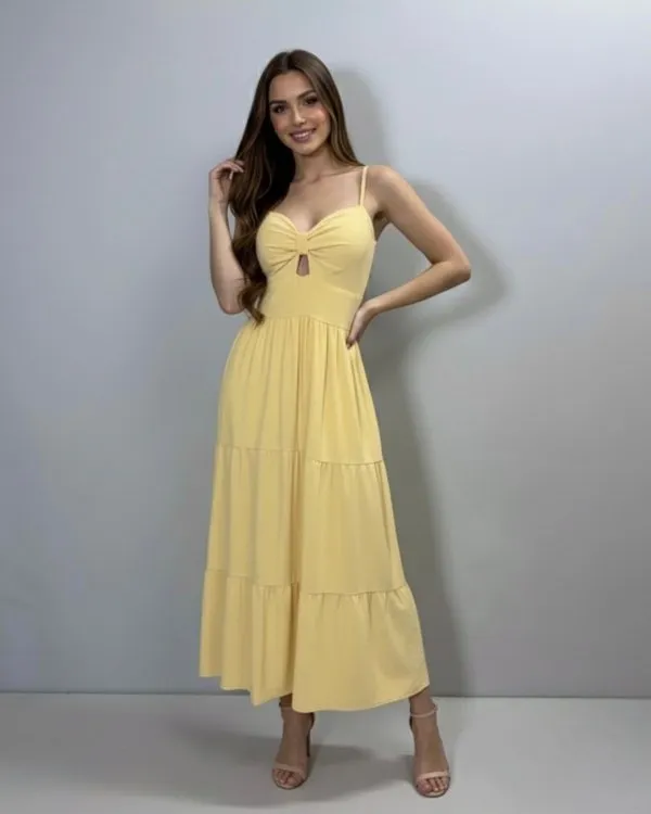 Vestido Jéssica Midi - Amarelo Claro