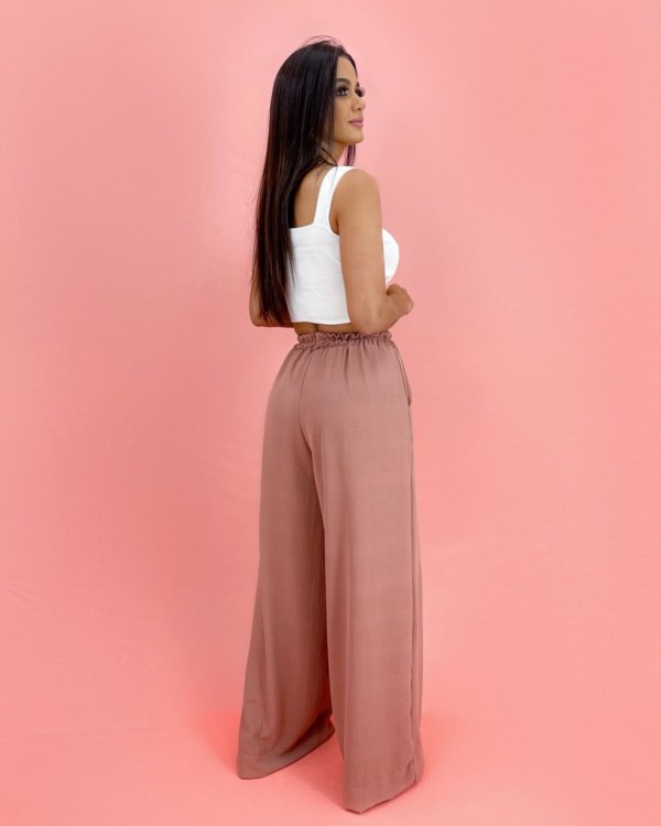 Calça Pantalona em Duna - Nude