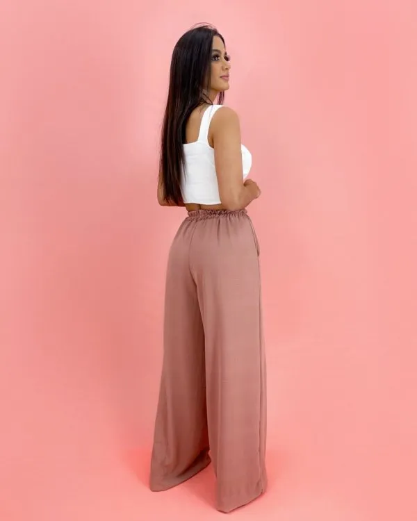 Calça Pantalona em Duna - Nude