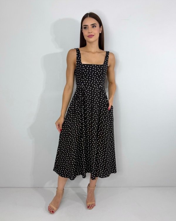 Vestido Samanta - Poá Fundo Preto
