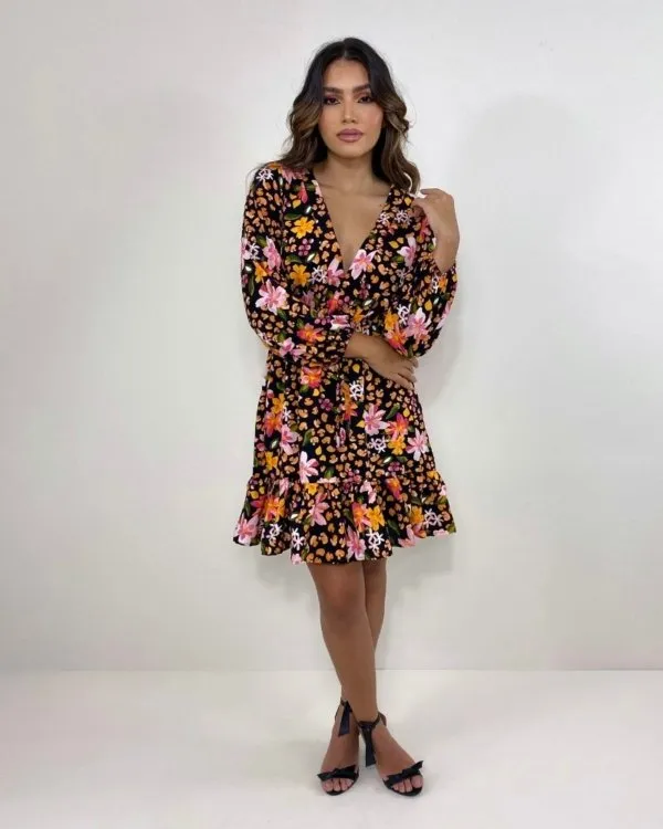 Vestido Lavínia - Primavera Fundo Preto