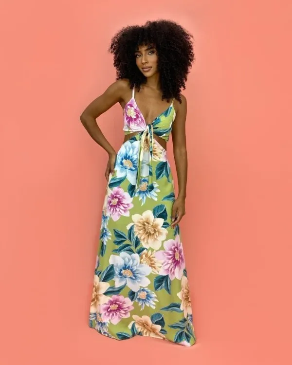 Vestido Natália - Floral Exclusivo Verde