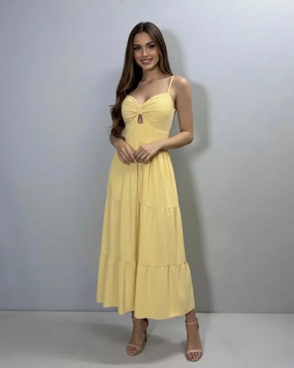 Vestido Jéssica Midi - Amarelo Claro