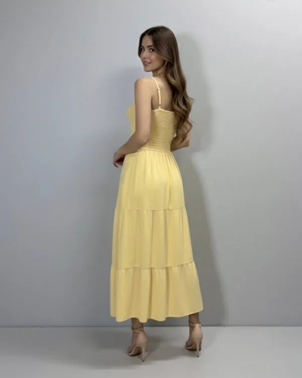 Vestido Jéssica Midi - Amarelo Claro