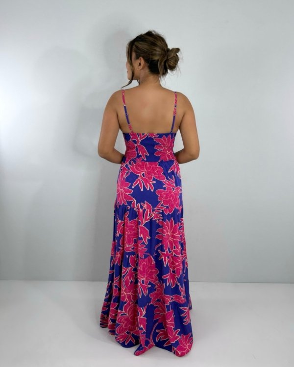 Vestido Cátia - Floral Fundo Azul
