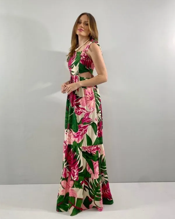 Vestido Pérola - Floral Fundo Bege