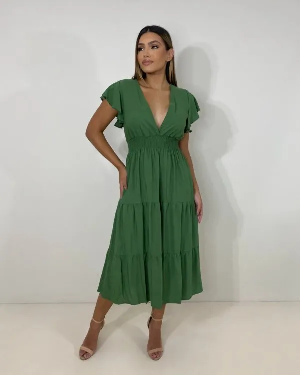 Vestido Laís Midi - Verde Militar