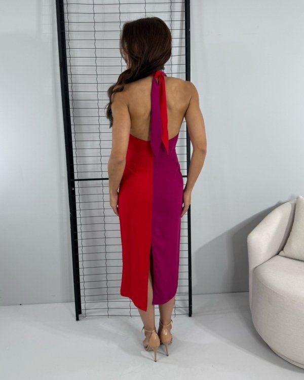 Vestido Sarah - Fúcsia Com Vermelho