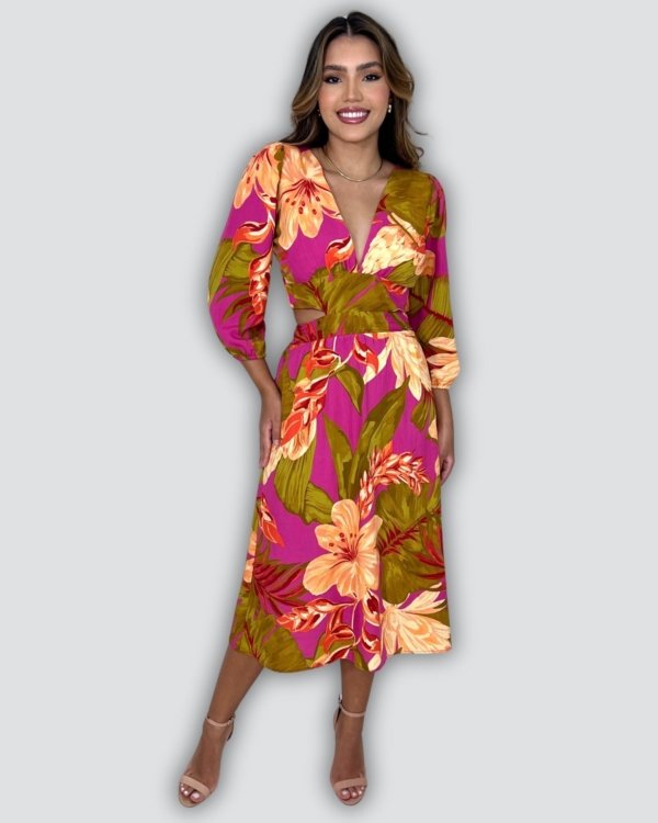 Vestido Mirela - Floral Fundo Pink