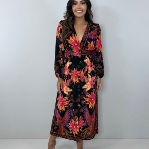 Vestido Clara - Floral Fundo Preto - Image 1