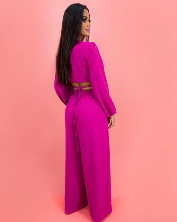 Calça Pantalona em Duna - Fúcsia