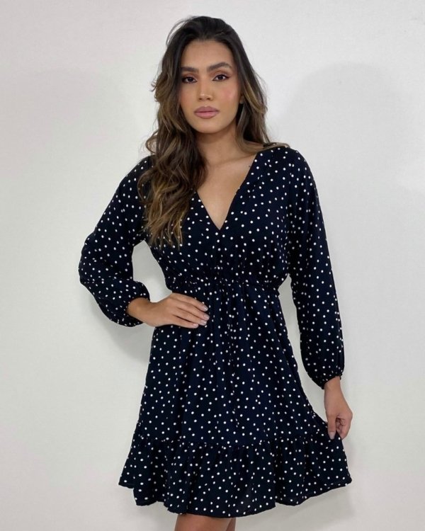 Vestido Lavínia - Poá Fundo Preto