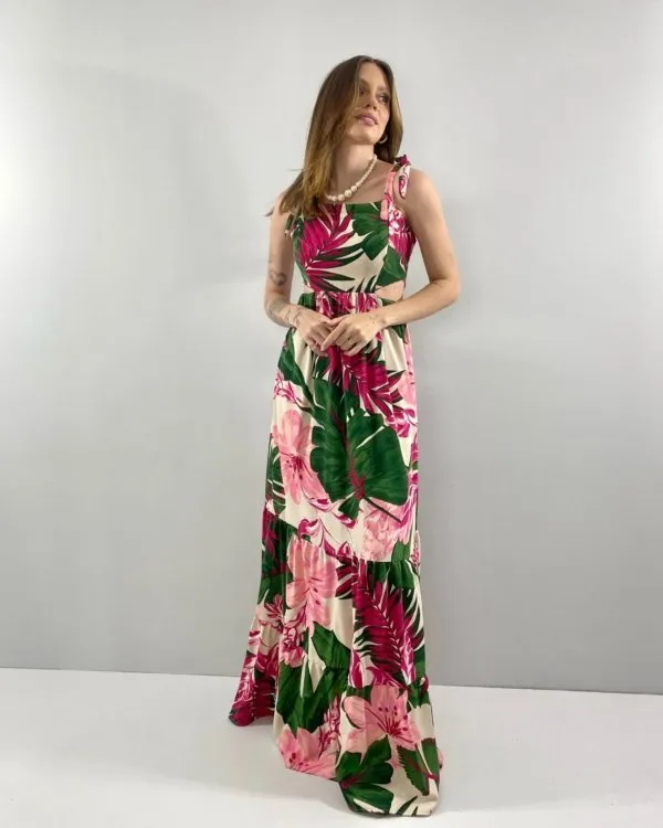 Vestido Pérola - Floral Fundo Bege