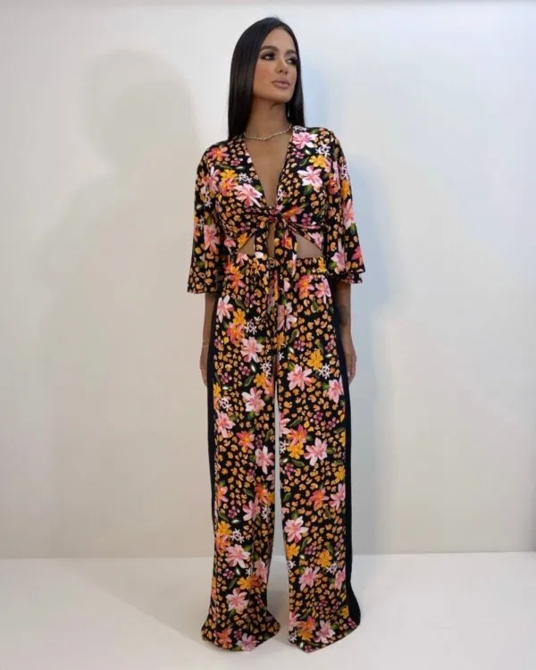 Calça Maria - Primavera Fundo Preto