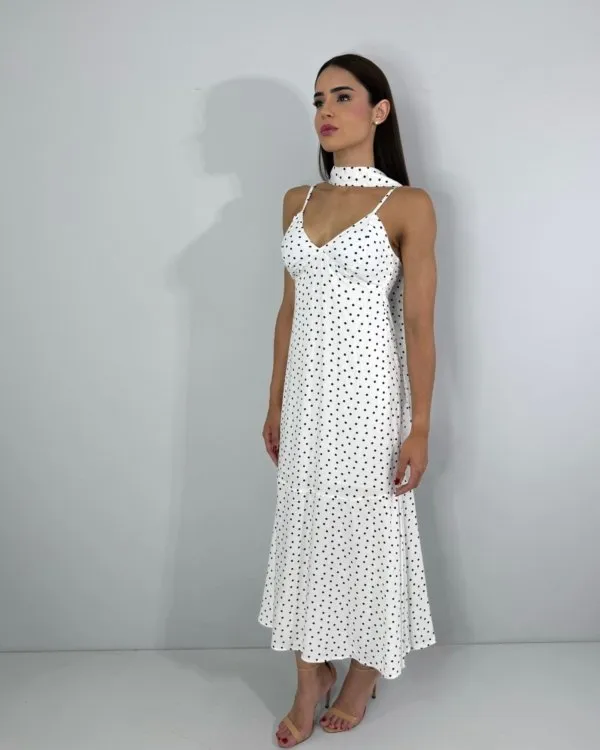 Vestido Carmem - Poá Fundo Branco