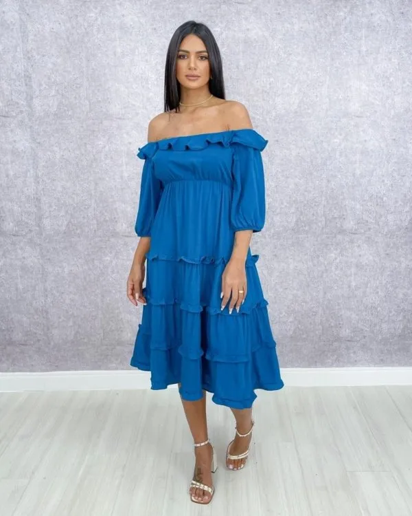Vestido Angélica - Azul Petróleo