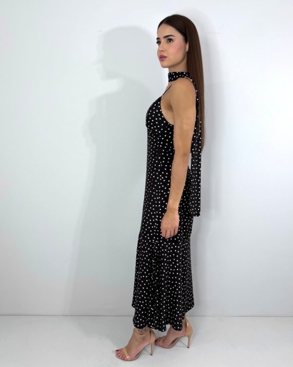 Vestido Carmem - Poá Fundo Preto