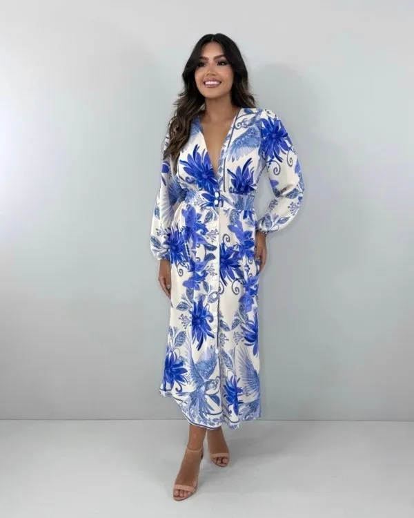 Vestido Clara - Estampa Azul