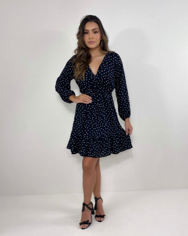 Vestido Lavínia - Poá Fundo Preto