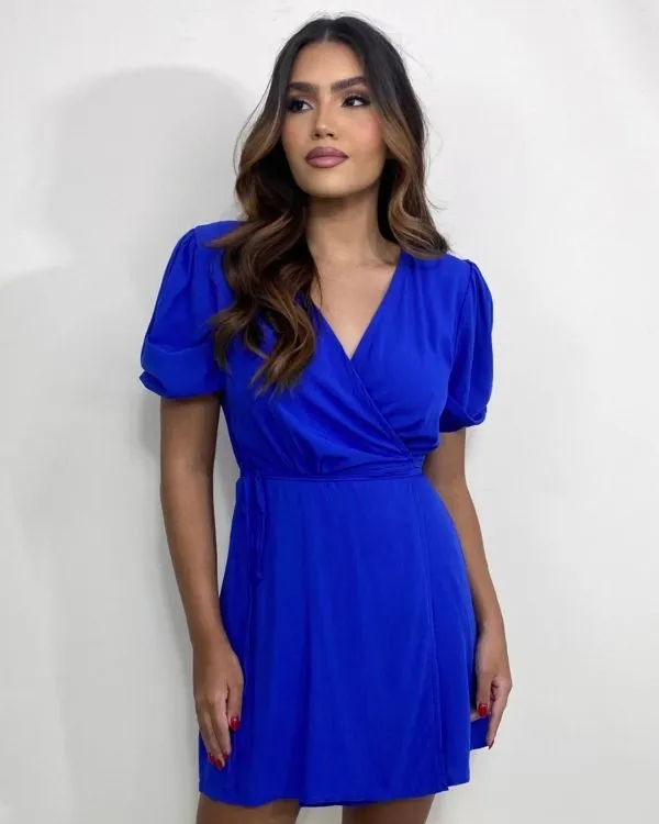 Vestido Érica Manga Princesa - Azul Royal